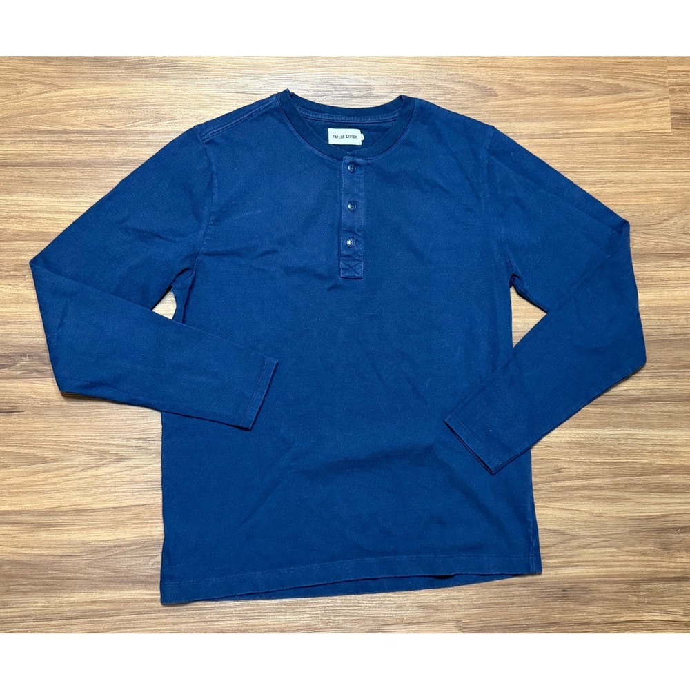 Taylor Stitch Mens Heavy Bag Henley Navy Blue Long Sleeve Shirt Size 42/Large